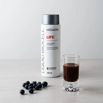 Liquid BioCell Life collagen supplement by Modere for joint health and skin vitality.