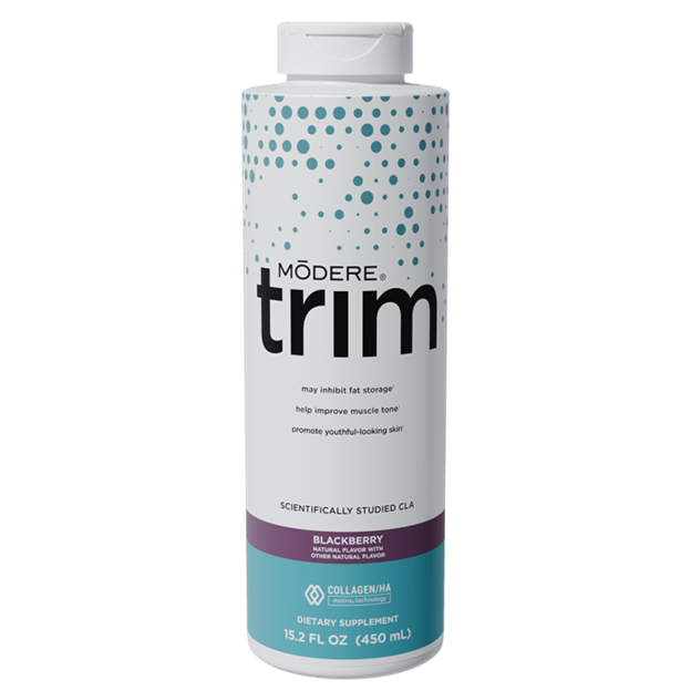 Trim wellness supplement with CLA and Collagen/HA Matrix for metabolism, muscle tone, and skin health.