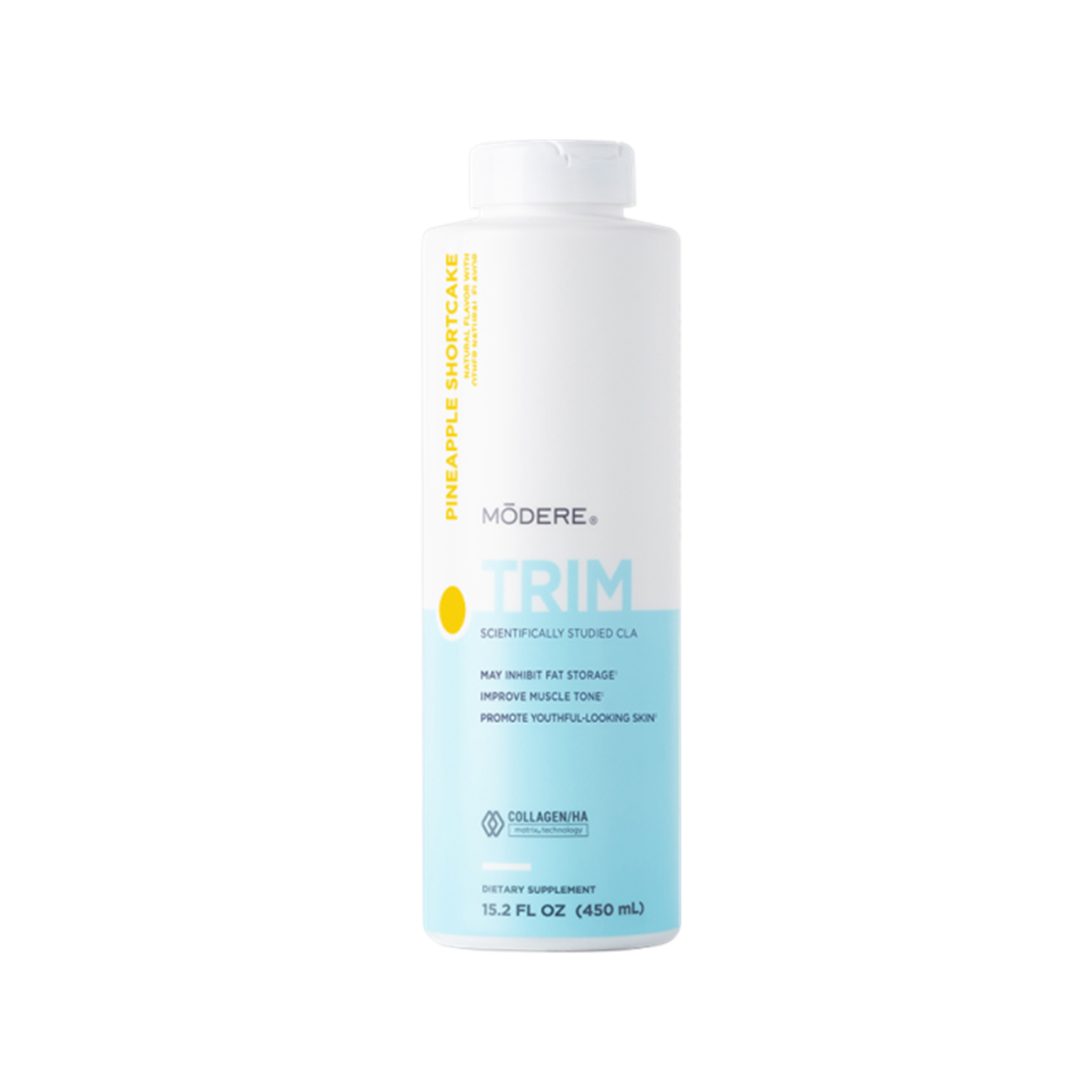 Trim wellness supplement with CLA and Collagen/HA Matrix for metabolism, muscle tone, and skin health.